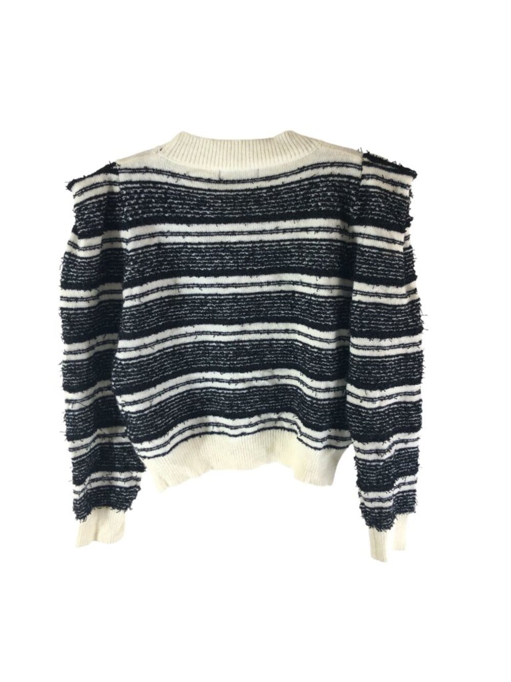 Beulah Striped Textured Black White Square Shoulder Pullover Sweater All Size - Picture 2 of 5